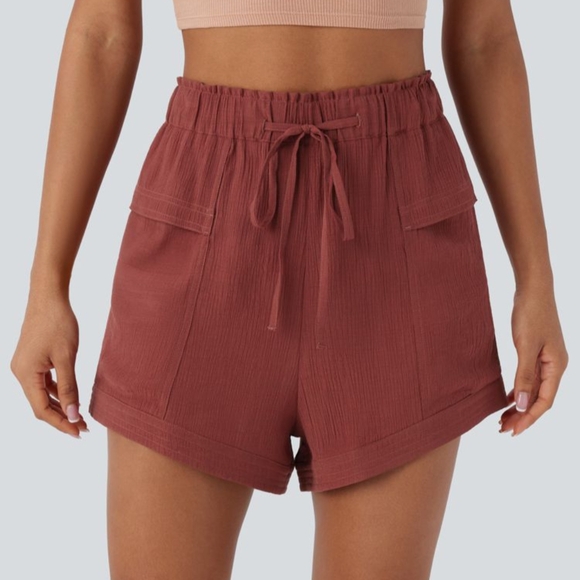 HALARA High Waist Drawstring Shorts - Deep Red NWOT - Picture 1 of 8